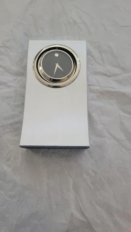 Movado Spinning Museum Dial Clock in Stainless Steel - Modern Cover