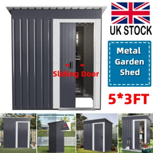 5X3 Metal Garden Shed Flat Roof Outdoor Garden Tool Storage House Heavy Duty UK - Picture 1 of 12