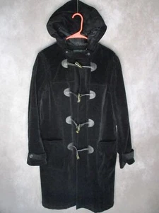 Ralph Lauren Long Coat Womens L Black Corduroy Duffle Toggles Hooded Pockets - Picture 1 of 9