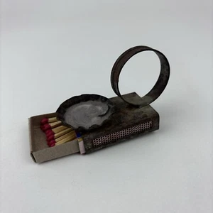 Vintage Tin Matchbox & Candle Holder- Antique Tinder Box Candle Holder - Picture 1 of 7