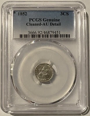 1852 3CS Star Three Cent Silver PCGS Genuine Cleaned AU Detail - Image 1 of 2