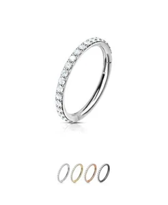 316L Surgical Steel Hinged CZ Paved Nose Ring Hoop Cartilage Helix Daith 18G 16G - Picture 1 of 6