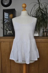 New EX New Look White 100% Cotton Jersey Tiered Tank Top Size 10 - Picture 1 of 12