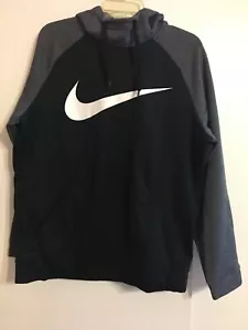 Nike Dri-Fit Sweatshirt Fleece Hoodie Black Gray White Swoosh Logo Long Sleeve - Picture 1 of 5