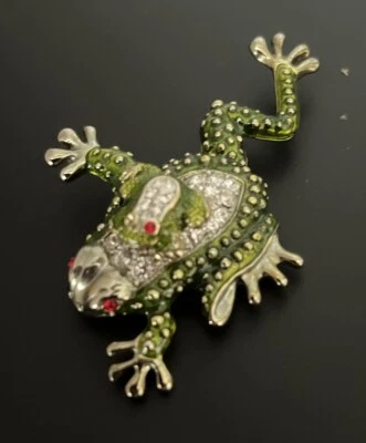 Double Frog Pendant Green Enamel Bodies Encased Diamonds  Ruby Eyes.3” & .5” Pin - Image 1 of 4