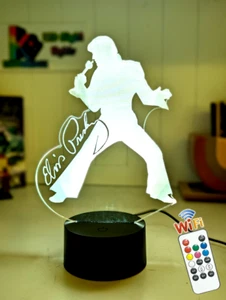 ELVIS PRESLEY - THE KING OF ROCK 3D LED BATTERY USB NIGHT LIGHT 7 COLOUR REMOTE - Picture 1 of 7