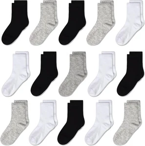 Toddlers Kids Crew Socks 15 2-4T, #1 Black 5 Pairs+white 5 Pairs+grey 5 Pairs - Picture 1 of 5