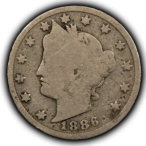 1886 5c Liberty Head V Nickel - Good Key Date - SKU-Z5976 - Picture 1 of 4
