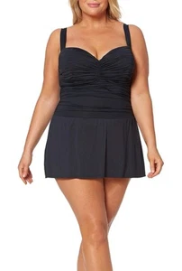 Bleu Rod Beattie Women Plus 20W One Piece Black Ruched Bodice With Skirt $157 - Picture 1 of 10
