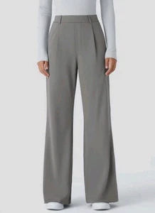 Pantalone donna piccolo grigio halara vita alta tasche laterali gamba larga pull on nuovo con etichetta - Foto 1 di 7