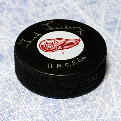 Хоккейная шайба с автографом Теда Линдсея из Detroit Red Wings с примечанием Зала славы - Изображение 1 из 2