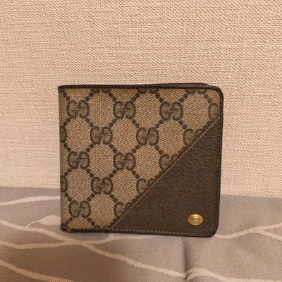 Carteira Gucci GG Check couro dobrável Itália bege marrom excelente presente F/S usada - Imagem 1 de 4