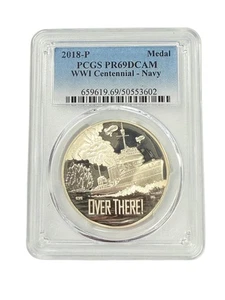 2018-P World War I Centennial Silver Dollar Navy Medal PCGS PR69 DCAM - Picture 1 of 3