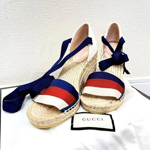 GUCCI Neu Keilabsatz Espadrille Sandalen grün rot Streifen Band Riemen 36,5 unbenutzt - Bild 1 von 12