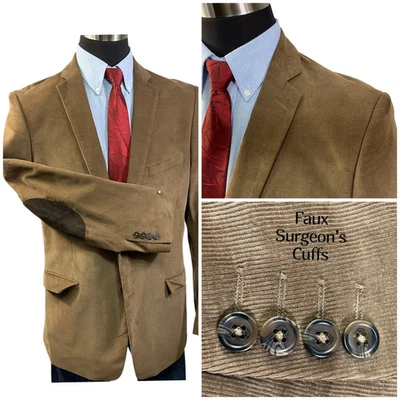 44L Adolfo Mens Corduroy Blazer Sport Coat Jacket Leather Button Elbow Pad Brown - Image 1 of 4