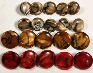 Vintage Mixed Lot (20) Faux Tortoise Bakelite Buttons, Marbled Red, Gray, Orange - Picture 1 of 13