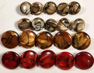 Vintage Mixed Lot (20) Faux Tortoise Bakelite Buttons, Marbled Red, Gray, Orange - Image 1 of 4