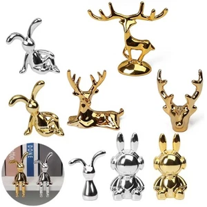 6Pcs Cute Elk Deer Rabbit 3D Ornament Car Dashboard Toys Home Decoration - Photo 1/11