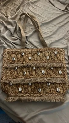 Salt + Umber Isla Jute Seashell Beach Straw Tote Bag Beachy Travel Summer NEW - Image 1 of 4