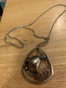 VTG 1776 Liberty Bell Silver Tone Pendant Necklace 1976 - Picture 1 of 3