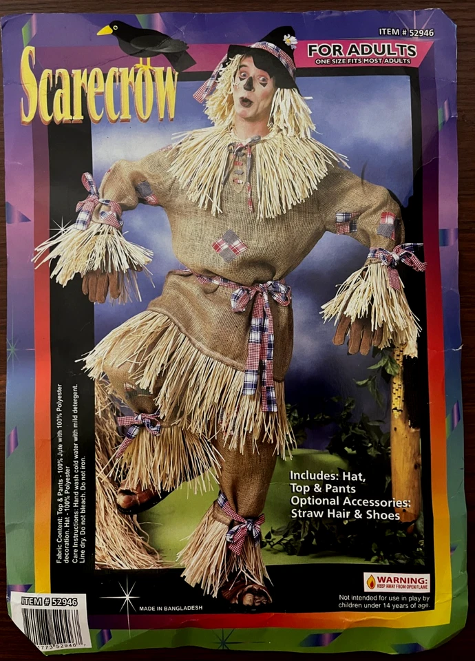 Disfraz de Espantapájaros Adulto, Top y Sombrero Foro Novedades Arpillera Talla Única, Nueva Caja Abierta Foto 1 de 4