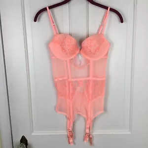 Victoria's Secret Pink Label Corset Bustier 34C Lingerie Pink Lace Push Up - Picture 1 of 8