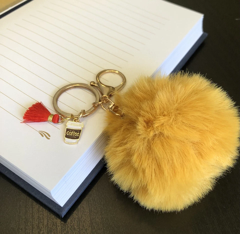 NEW Coffee Lovers Themed Pom Pom Tassel Keychain-Coffee Drinker Gift Idea  - Image 1 of 1