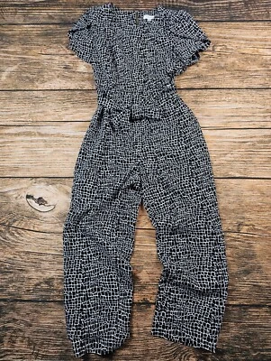  Calvin Klein Womens 14 Tulip Sleeve Jumpsuit Animal Snake Print Black White EUC - Image 1 of 4