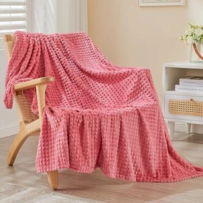  Manta polar franela de lujo para sofá cama sofá silla, rejilla-rojo coral Foto 1 de 4