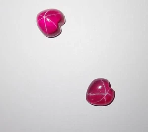 Transparent Star Ruby Heart 8x8 mm Cabochon Created 6 Rayed Stone 2 pieces Lot - Picture 1 of 12