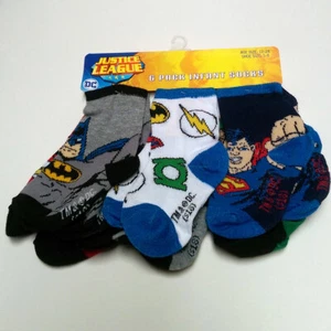 DC Justice League Paquete de 6 Calcetines Crew Niños Bebés Niños Edades 0 ~ 24 Meses 6 PARES Nuevos - Imagen 1 de 7