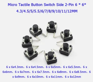 Mikro taktiler Tastenschalter seitlich 2-polig 6*6*4,3/5/5,5/6/7/8/9/10/11/12mm - Picture 1 of 9