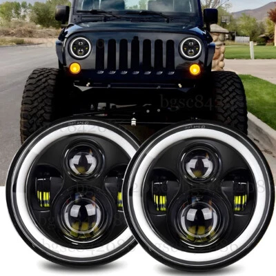 Pair DOT 7" Inch Round LED Headlights Hi-Lo Beam For Jeep Wrangler JK TJ CJ LJ - Image 1 of 4