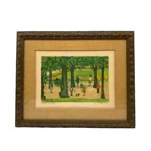 Nathalie Chabrier Le Jardin Public Color Lithograph Pencil Signed Framed France - Picture 1 of 4