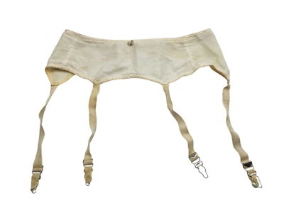 Vtg Simone 1970s Off White Flower Embroidered Eyelet Garter Belt 28" Waist - Image 1 of 4