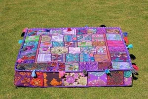 Indian Patchwork Pouf Cover Bean Bag Ottoman Ethnic Square Foot Stool Cover - Picture 1 of 3