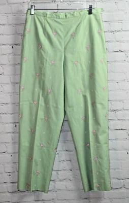 Pantalones flamencos para mujer S 346 Brooks Brothers verde rosa talla 8 algodón nuevos sin etiquetas Foto 1 de 4
