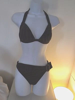 Maryan Mehlhorn Haltar Black and Brown Animal Print Bikini Set UK 12 & 14 CupA/B Foto 1 de 4