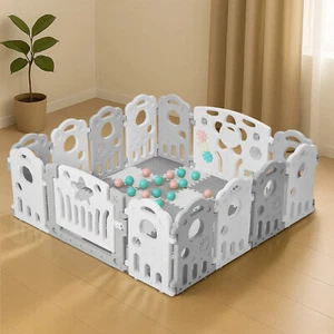 Foldable Baby Playpen Large Plastic Play Pen Bear Babies Fence & Foam Play Mat - Picture 1 of 13