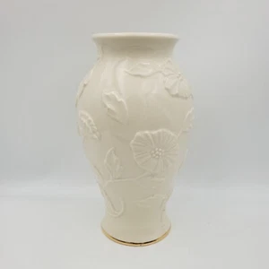 10"H Lenox Pretty Floral Embossed Poppy Ivory Gold Trim Vase American By Design - Picture 1 of 12
