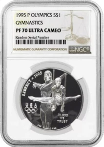 1995 P OLYMPICS GYMNASTICS Silver Dollar NGC PF70💥FLAWLESS QUALITY💥 - Picture 1 of 5