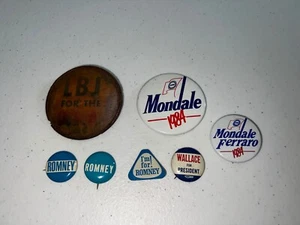 Vintage Political Pin Lot - Mondale Ferraro 1984 Wallace LBJ Romney  - Picture 1 of 2