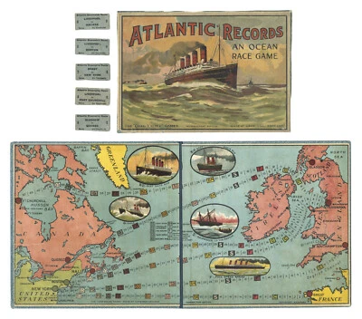 Mapa de juego de mesa vintage "Atlantic Records. Un juego de carreras oceánicas" Chad Valley, 1930 Foto 1 de 4