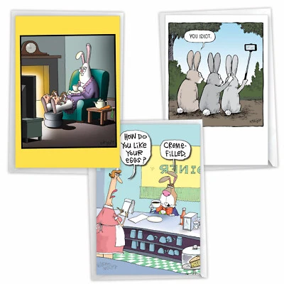 Assorted 3 Funny Easter Cards w/ Envelopes - 3 Designs, 1 Each - Bunny Funnies - Image 1 of 4