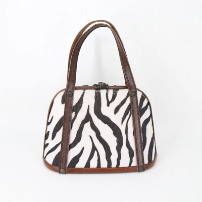 Bolso de mano con marco de madera cebra para mujer negro blanco pelo de becerro rayas cartera pestillo Foto 1 de 4