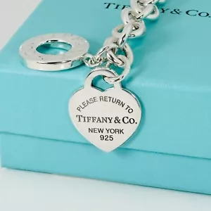 18" Vintage Authentic Return Tiffany Toggle Heart Tag Necklace with Box or Pouch - Picture 1 of 9