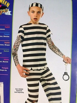 Escapee PRISONER black/white stripes shirt, hat, pants, tattoo sleeves S 4-6 - Image 1 of 4