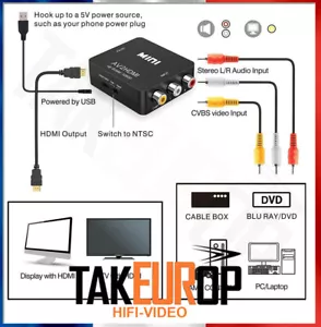 RCA vers HDMI adaptateur AV vers HDMI Convertisseur 1080P Mini RCA Composite - Imagen 1 de 9