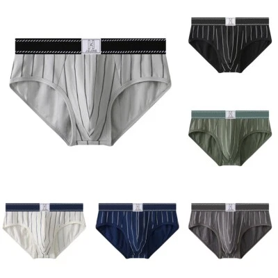 Sous-vêtements confortables à rayures en coton noir taille moyenne slips uconv - Photo 1/4