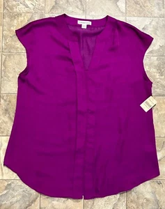 NWT COLDWATER CREEK Blouse Hidden Button Down V-neck Size Large (14-16) Purple - Picture 1 of 10